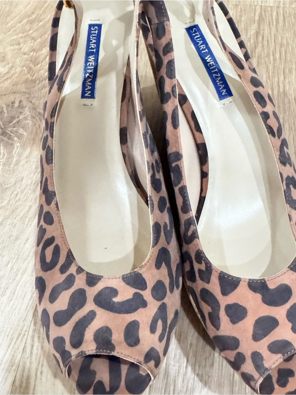 Stuart Weitzman Leopard Print Cork Wedge Slingback Sandals NWOT Women’s 10.5M